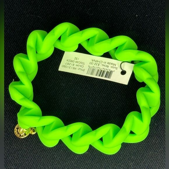 Marc By Marc Jacobs Toucan Green Gold Turnlock Rubber Chubby Link Stretch Brace - Picture 2 of 5